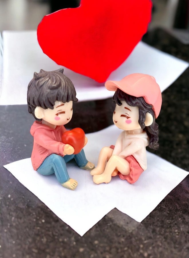 WARMINGO DE Miniature Couple Set | Valentine Day Gift for Boyfriend Husband Girlfriend Wife Boys Girls |Decoration Item Romantic Statue Showpiece (Heart Holding), 7 x 5 Centimeters, Multicolor - Image 1